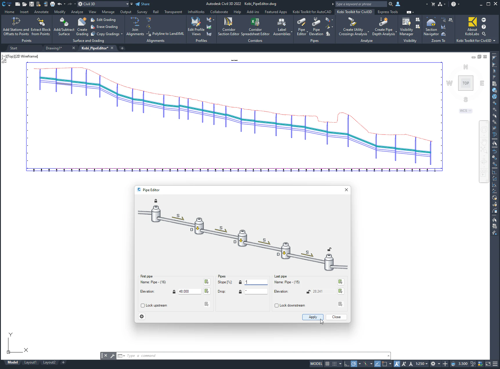 screenshot of Kobi Toolkit For Civil 3D